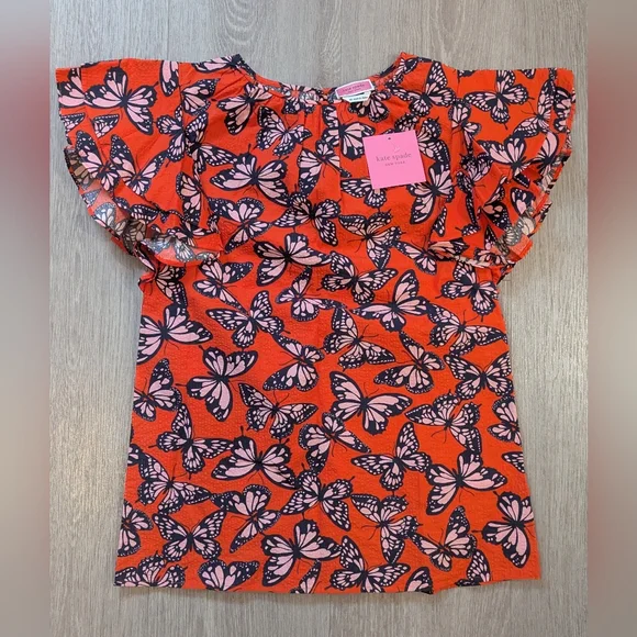 Kate Spade Butterfly Flutter Short Sleeve Multicolored Blouse Size XS NWT! - Picture 1 of 7